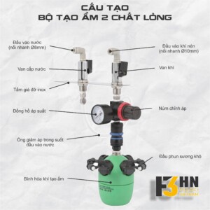 cấu tạo bộ phun sương tạo ẩm hai chất lỏng- phun sương khô công nghiệp kiểu Nhật